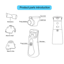 Load image into Gallery viewer, Handheld Mini Atomizer Portable Nebuliser Machine Ultrasonic USB Rechargeable Inhaler Kids Adult