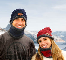 Load image into Gallery viewer, Cozy Knitted Winter Hat & Scarf Set with Fleece Lining - Red or Navy Blue