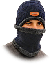 Load image into Gallery viewer, Cozy Knitted Winter Hat & Scarf Set with Fleece Lining - Red or Navy Blue