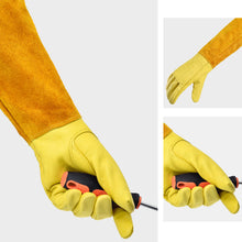 Load image into Gallery viewer, 1/2 Pairs Cowhide Gardening Leather Gloves Rose Pruning Thorn Cactus Cut Proof Long Sleeve