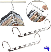 Load image into Gallery viewer, Metal space saver hanger with two hooks and slotted bar, silver