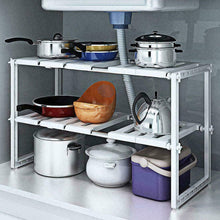 Load image into Gallery viewer, 2 Tier Under Sink Storage Shelf Kitchen Organizer Drawer Expandable Cabinet Rack