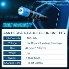 Load image into Gallery viewer, Kratax 1.5V AAA Rechargeable Lithium Batteries Triple A Batteries 1100mWh 1600x
