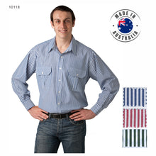 Load image into Gallery viewer, Made in Australia Mens Long Short Sleeve Stripe Countryman Shirt Men Clothing 10118