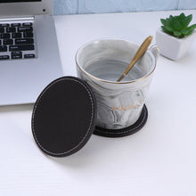 Load image into Gallery viewer, PU Leather Coaster Set with Holder Set Round Heat Insulation Cup Mat Drink Coast