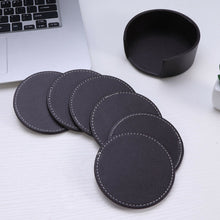 Load image into Gallery viewer, PU Leather Coaster Set with Holder Set Round Heat Insulation Cup Mat Drink Coast