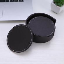Load image into Gallery viewer, PU Leather Coaster Set with Holder Set Round Heat Insulation Cup Mat Drink Coast