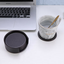 Load image into Gallery viewer, PU Leather Coaster Set with Holder Set Round Heat Insulation Cup Mat Drink Coast