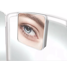 Load image into Gallery viewer, Foldable LED Makeup Mirror with Dimmable Lights and Makeup Storage Tray Tri-Fold Travel Mirror