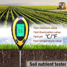 Load image into Gallery viewer, 4 in1 LCD Digital Soil PH Meter Tester Digital Temperature Sunlight Fertility Hygrometer