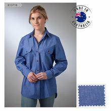Load image into Gallery viewer, Made in Australia Women Long Short Sleeve Ladies Shirt 2 Pocket Chambray Classic 613718
