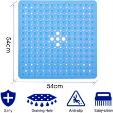 Load image into Gallery viewer, Anti-Slip Non Slip Square Shower Floor Mat with Drain Holes Blue Large 54x54cm