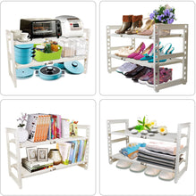 Load image into Gallery viewer, 2 Tier Multifunctional Expandable Under Sink Organizer Storage Rack with Removable Shelves and Steel Pipes