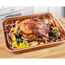 Load image into Gallery viewer, 2 Pieces Set Non Stick Copper Infused Roasting Pan with Rack Cookware