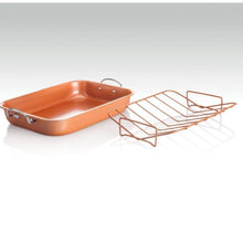 Load image into Gallery viewer, 2 Pieces Set Non Stick Copper Infused Roasting Pan with Rack Cookware