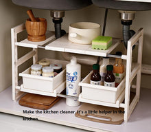 Load image into Gallery viewer, 2 Tier Multifunctional Expandable Under Sink Organizer Storage Rack with Removable Shelves and Steel Pipes