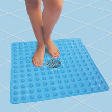 Load image into Gallery viewer, Anti-Slip Non Slip Square Shower Floor Mat with Drain Holes Blue Large 54x54cm
