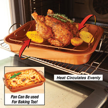 Load image into Gallery viewer, 2 Pieces Set Non Stick Copper Infused Roasting Pan with Rack Cookware