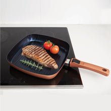 Load image into Gallery viewer, 24cm Copper Skillet Non Stick Ribbed Griddle Bottom BBQ Grill Pan Cookware