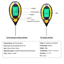 Load image into Gallery viewer, 4 in1 LCD Digital Soil PH Meter Tester Digital Temperature Sunlight Fertility Hygrometer