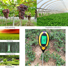 Load image into Gallery viewer, 4 in1 LCD Digital Soil PH Meter Tester Digital Temperature Sunlight Fertility Hygrometer