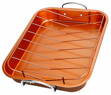 Load image into Gallery viewer, 2 Pieces Set Non Stick Copper Infused Roasting Pan with Rack Cookware