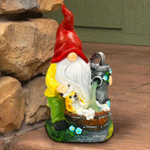 Load image into Gallery viewer, Solar Powered Gnome Water Fountain Light Outdoor Garden Decor - LED Lights Up at Night
