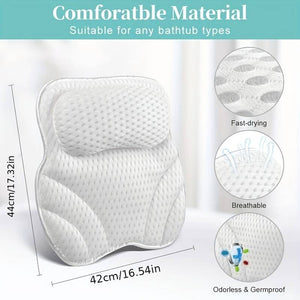 Ergonomic Bathtub Pillow Spa Cushion For Head Neck Back Support Slip 4D Air Mesh Soft Tub For Headrest