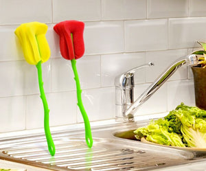 Set of 2 Tulip Flower Bottle Cleaning Brush For Glassware, Vases & More