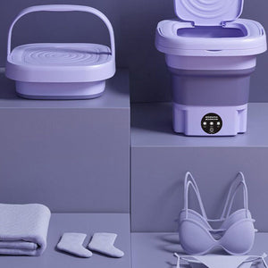 Portable Washing Machine With Dryer Bucket Folding Antibacterial Laundry Camping