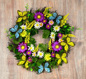 Butterfly Daisy or Peony Floral Spring Summer Wreath Home Decor - 45cm