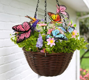 Decorative Floral & Butterflies Hanging Basket with LED Fairy Lights