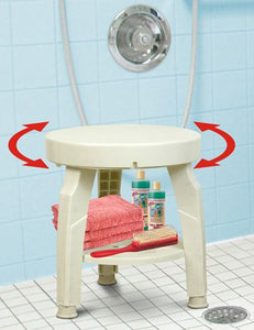 Deluxe Height Adjustable Swivel Shower Stool with Shelf & Loofah Hooks - Safe Seated Bathing