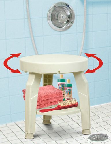 Deluxe Height Adjustable Swivel Shower Stool with Shelf & Loofah Hooks - Safe Seated Bathing