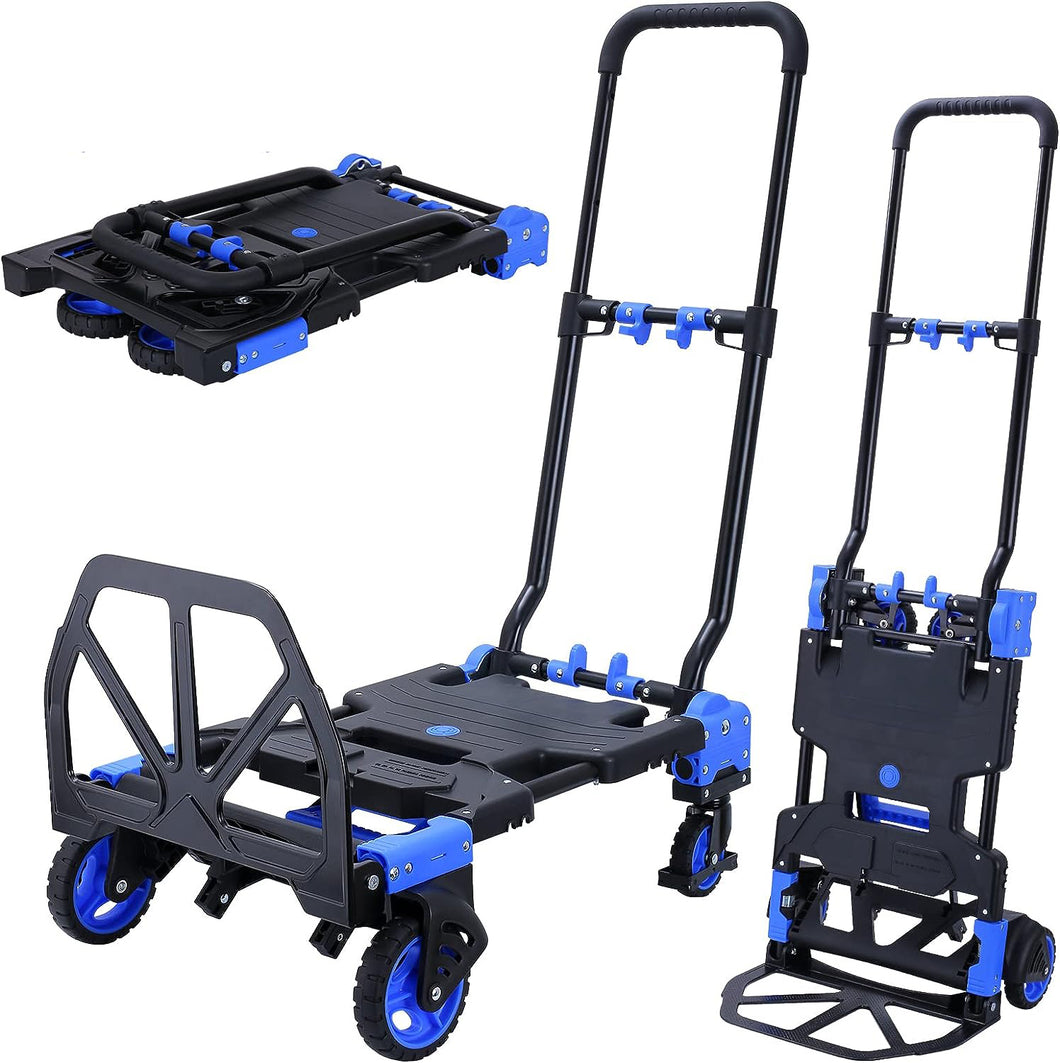 2-in-1 Folding Convertible Hand Truck Dolly, 330LB Capacity Cart with Retractable Handle and 4 Wheels