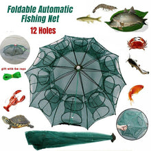 Load image into Gallery viewer, 12 Holes Magic Fishing Trap Full Automatic Folding Shrimp Cast Cage Crab Fish Net
