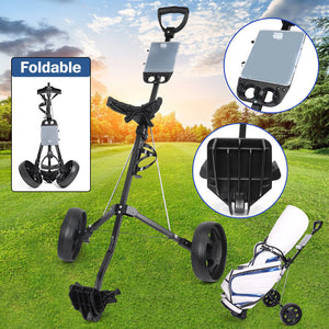 Foldable Golf Buggy Trolley Cart Push Pull 2 Wheels Aluminum Cart