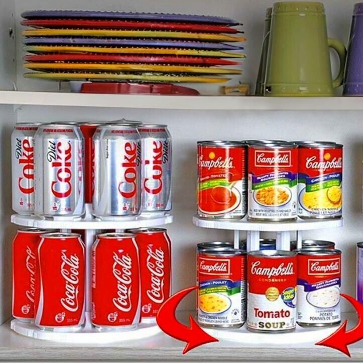 2-Tier Rotating Soft Drink Can Organizer Rack, Holds 12 Cans, Smooth R ...