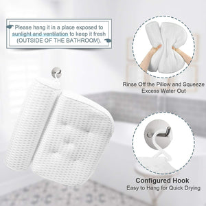 Ergonomic Luxury Bath Pillow Spa Bathtub Cushion with 4D Air Mesh and 5 Suction Cups For Head Neck Back Support