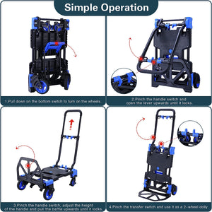 2-in-1 Folding Convertible Hand Truck Dolly, 330LB Capacity Cart with Retractable Handle and 4 Wheels