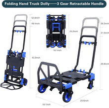 Load image into Gallery viewer, 2-in-1 Folding Convertible Hand Truck Dolly, 330LB Capacity Cart with Retractable Handle and 4 Wheels
