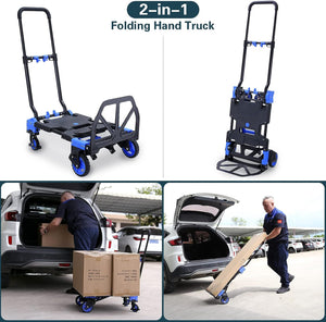 2-in-1 Folding Convertible Hand Truck Dolly, 330LB Capacity Cart with Retractable Handle and 4 Wheels