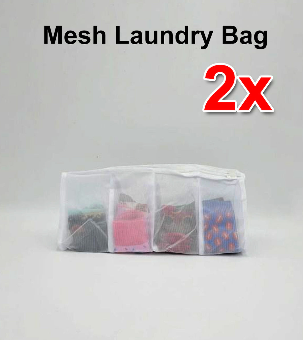 2x 4-Compartment Mesh Laundry Bag for Socks and Delicates