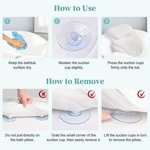 Ergonomic Bathtub Pillow Spa Cushion For Head Neck Back Support Slip 4D Air Mesh Soft Tub For Headrest