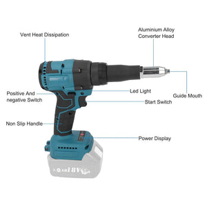 Cordless Electric Rivet Gun Brushless Automatic Blind Tool Skin with 4 Rivets for Makita 18V Li-ion Battery