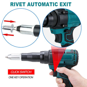 Cordless Electric Rivet Gun Brushless Automatic Blind Tool Skin with 4 Rivets for Makita 18V Li-ion Battery