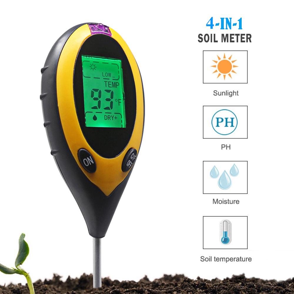 4 in1 LCD Digital Soil PH Meter Tester Digital Temperature Sunlight Fertility Hygrometer