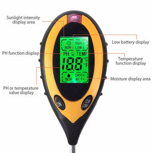 4 in1 LCD Digital Soil PH Meter Tester Digital Temperature Sunlight Fertility Hygrometer