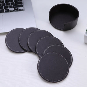 PU Leather Coaster Set with Holder Set Round Heat Insulation Cup Mat Drink Coast