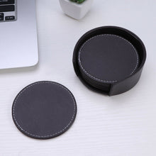 Load image into Gallery viewer, PU Leather Coaster Set with Holder Set Round Heat Insulation Cup Mat Drink Coast
